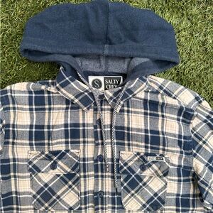 Salty Crew Men’s Stern Flannel 100% Cotton Button Up Shirt Plaid with Hood M